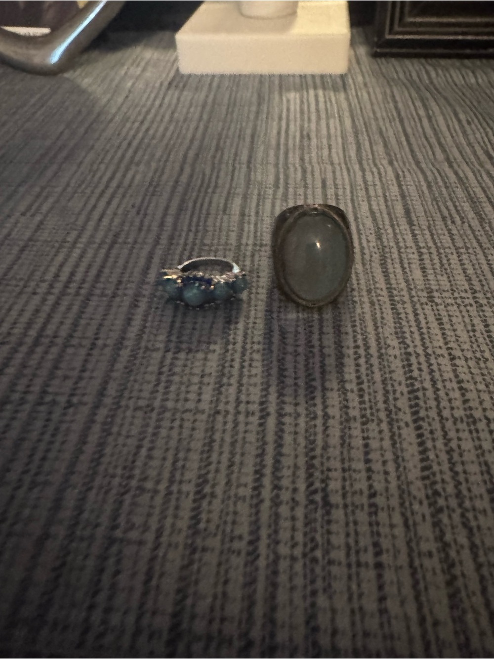 Blue Glass Statement Ring & Silver Cubic Zirconia Ring Duo